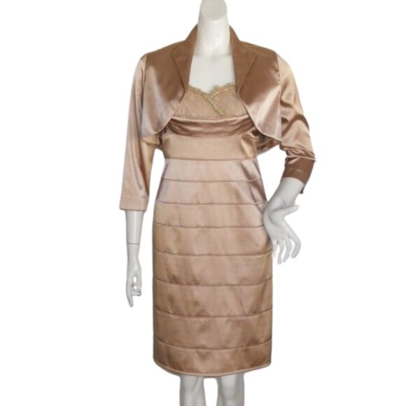 ADRIANNA PAPELL Dress Set, 6, Golden Bronze, Bolero Jacket, 2 piece, Evening - Picture 1 of 14